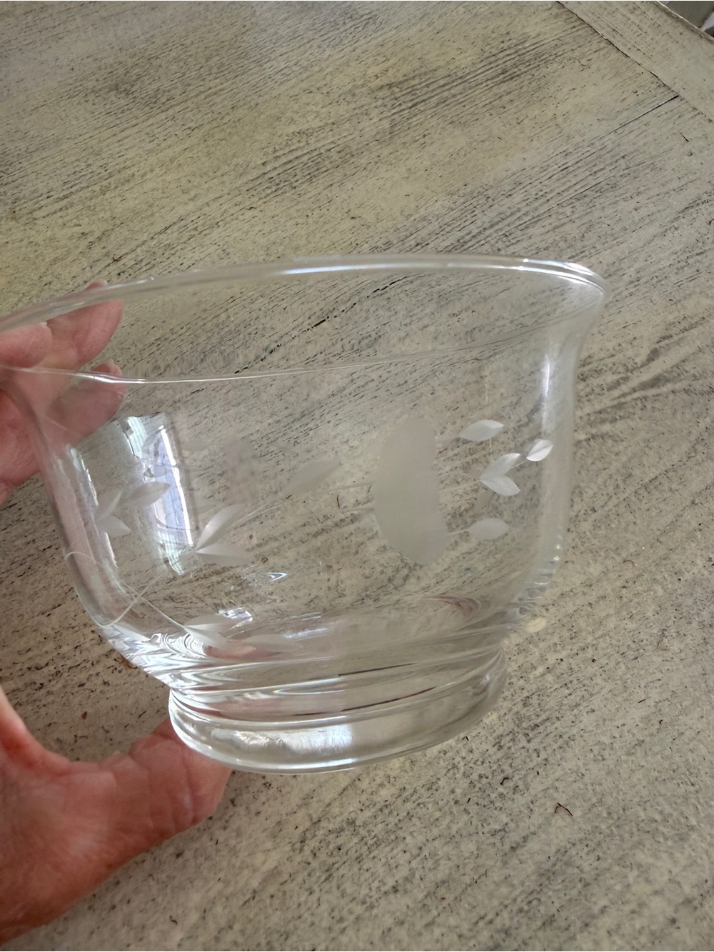 Princess House Etched Clear Glass Decorative Bowl - Leaf Motif VINTAGE